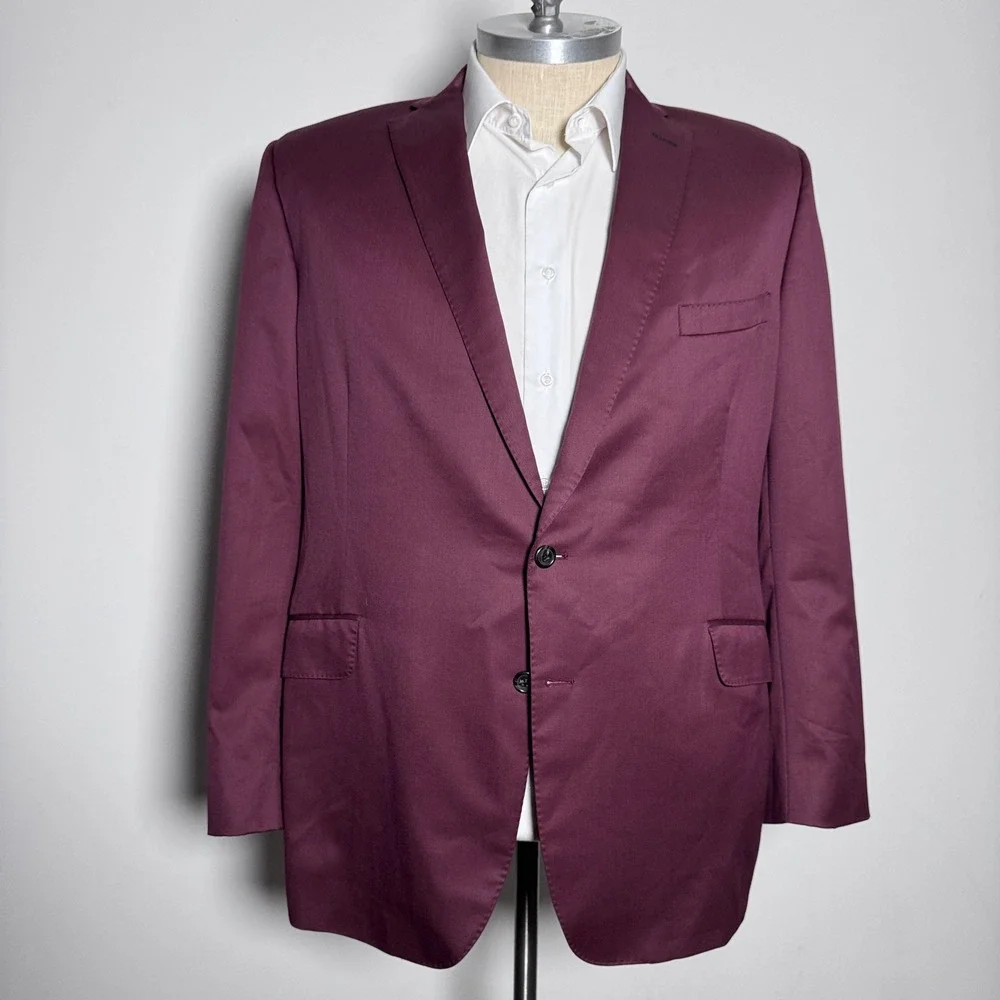 Tom James Blazer Mens 46L Burgundy Solid Twill‎ Executive Collection Sport Coat